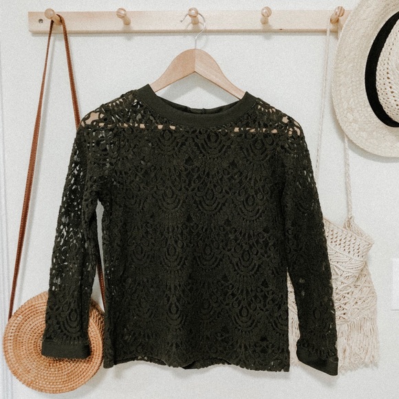 Banana Republic Tops - Banana Republic sheer lace olive green blouse S